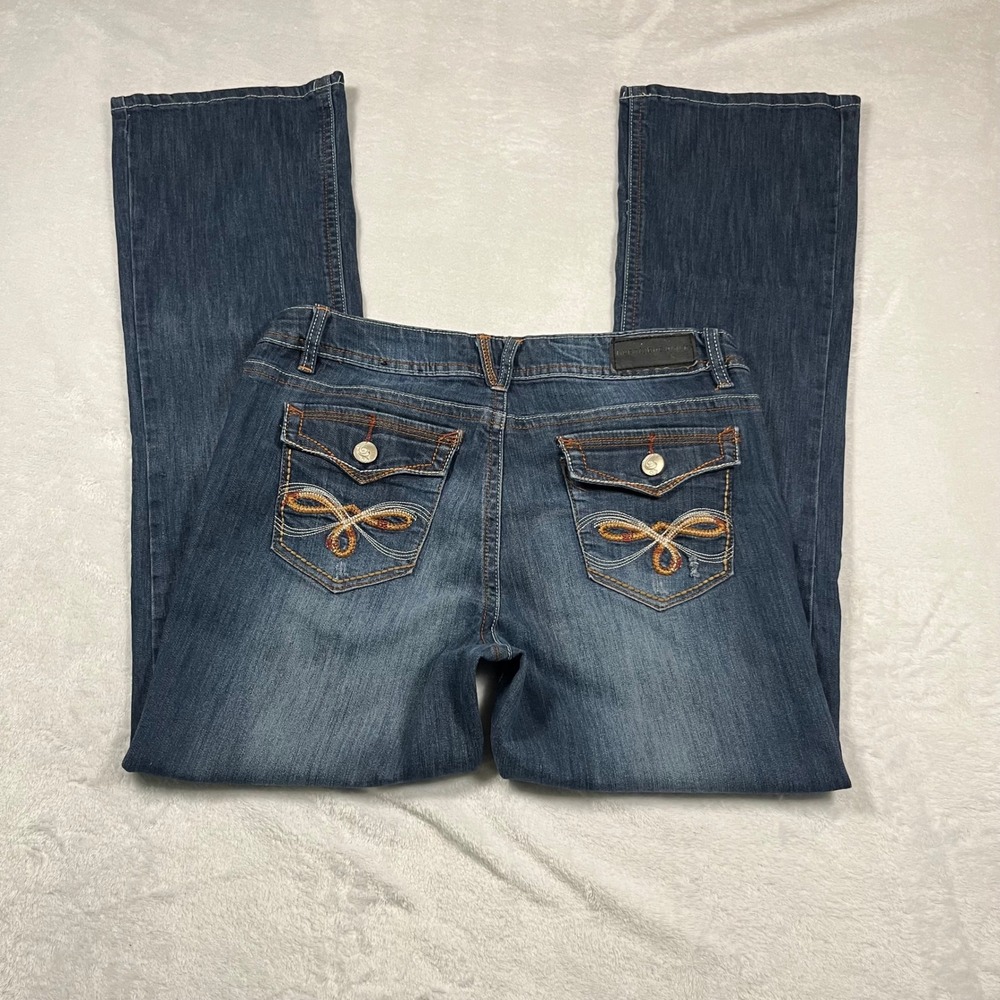 Y2K Style Women Bootcut Jeans Blue Embroidered Pockets 13/14R